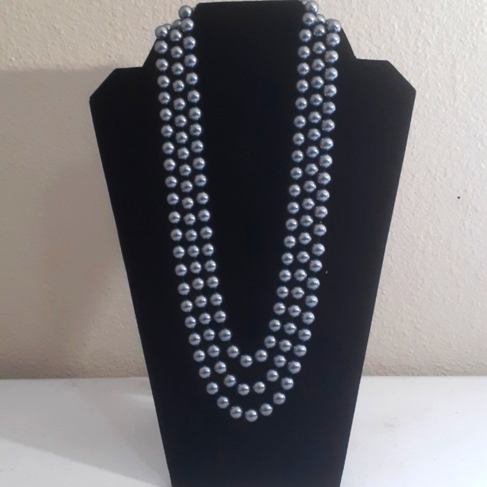 Kenneth J Lane Necklace Metallic Steel Dark Grey Pearl Beaded